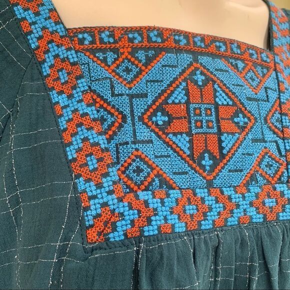 Entro dark teal embroidered peasant blouse - Picture 3 of 5